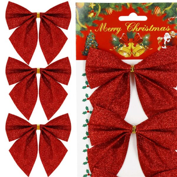 Set 3 ornamente pentru bradul de Craciun, fundita, 11cm, rosu - Image 3