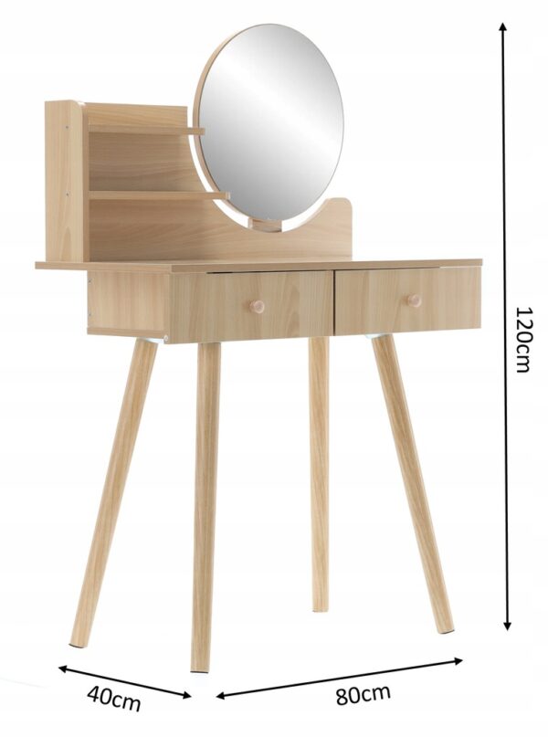 Set Masa de toaleta si machiaj cu taburet Venetia, maro, cu 2 sertare si oglinda, 80x40x120cm - Image 3