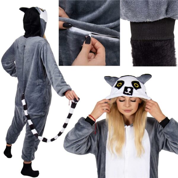 Onesie pizsama felnőtteknek, Gyűrűsfarkú maki, L-es méret - Image 21