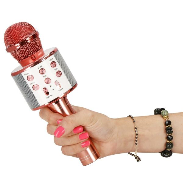Gyermek karaoke mikrofon, vezeték nélküli, akkumulátorral, iOS és Android kompatibilis, hangváltó funkcióval, rózsaszín - Image 26