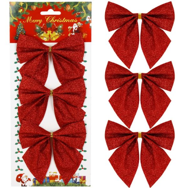 Set 3 ornamente pentru bradul de Craciun, fundita, 11cm, rosu - Image 4