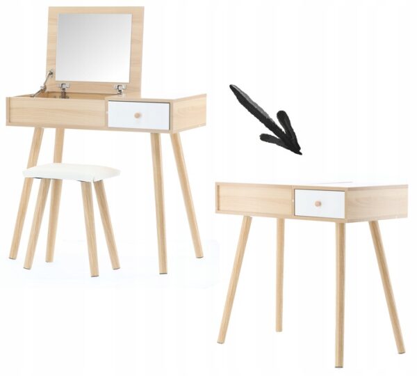 Set Masa de toaleta si machiaj cu taburet Brescia, maro, cu sertar si oglinda, 80x40x114cm - Image 5