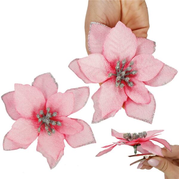 10 db-os karácsonyfa díszkészlet, Mikulásvirág csillag, 13cm, rózsaszín - Image 7
