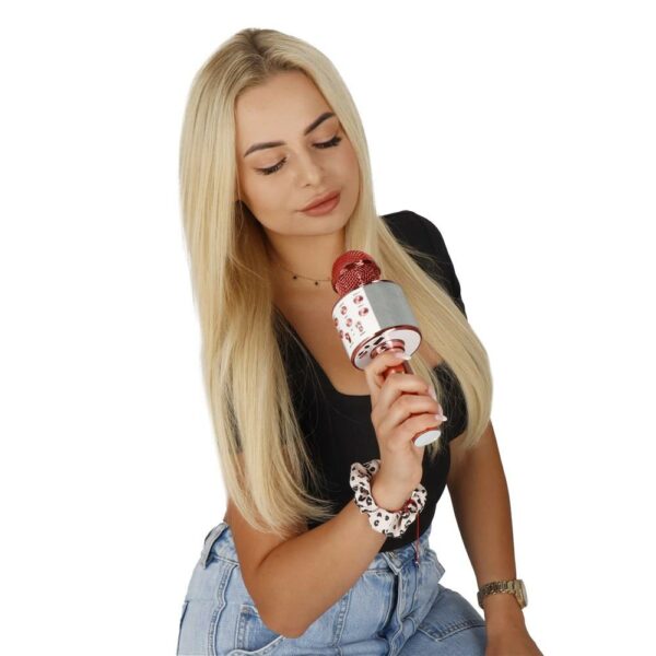 Gyermek karaoke mikrofon, vezeték nélküli, akkumulátorral, iOS és Android kompatibilis, hangváltó funkcióval, rózsaszín - Image 6