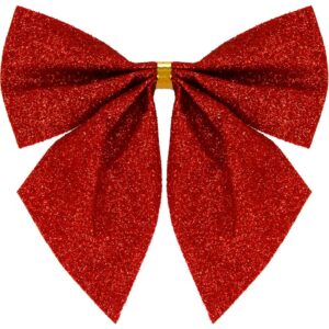 Set 3 ornamente pentru bradul de Craciun, fundita, 11cm, rosu
