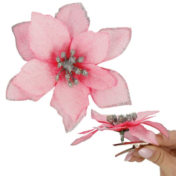 10 db-os karácsonyfa díszkészlet, Mikulásvirág csillag, 13cm, rózsaszín - Image 5