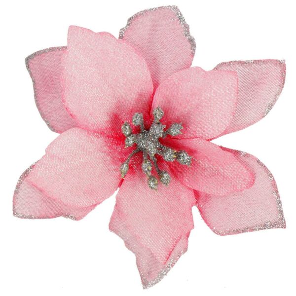 10 db-os karácsonyfa díszkészlet, Mikulásvirág csillag, 13cm, rózsaszín