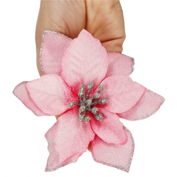 10 db-os karácsonyfa díszkészlet, Mikulásvirág csillag, 13cm, rózsaszín - Image 4