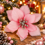 10 db-os karácsonyfa díszkészlet, Mikulásvirág csillag, 13cm, rózsaszín
