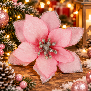 10 db-os karácsonyfa díszkészlet, Mikulásvirág csillag, 13cm, rózsaszín