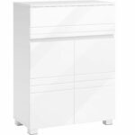 VASAGLE Padlón álló fürdőszobai tárolószekrény fiókkal és dupla ajtóval, állítható polccal, 60x30x80 cm, fehér