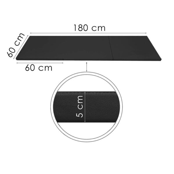 Vastag fitnesz szőnyeg gimnasztikai edzéshez, összecsukható, PVC, 180x60x5cm, fekete - Image 24