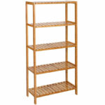 SONGMICS Bambusz tárolópolc 5 polccal, konyhába vagy fürdőszobába, 130x60x26 cm, természetes barna