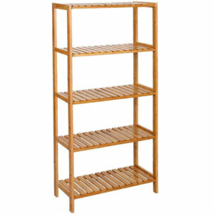 SONGMICS Raft de depozitare din bambus, 5 polite, pentru bucatarie sau baie, 130x60x26cm, maro natural