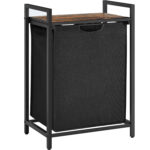 VASAGLE Szennyes kosár, kivehető szennyestáska, fém keret, 65L, 50x33x72 cm, rusztikus barna és fekete