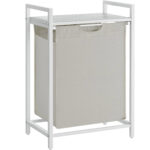 VASAGLE Szennyes kosár, kivehető szennyeszacskó, fém keret, 65L, 50x33x72 cm, fehér