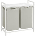 VASAGLE szennyeskosár, 2 rekeszes, kivehető szennyeszacskók, fém keret, 2x46L, 73x33x72 cm, fehér