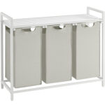 VASAGLE szennyeskosár, 3 rekeszes, kivehető szennyeszacskók, fém keret, 3x38L, 93x33x72 cm, fehér