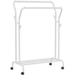 SONGMICS Gurulós ruhatartó polccal és dupla rúddal, fém vázzal, 100 kg teherbírással, 53x104x155 cm, fehér