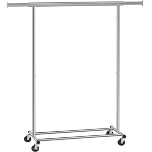SONGMICS Kerekes ruhaállvány, állítható szélességű, 45x(92-132)x160cm, rozsdamentes ezüst