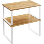 SONGMICS 2 darabos egymásra helyezhető konyhai polc szett, konyhai eszközökhöz vagy fűszerekhez, 20x30x16 cm, natúr és fehér