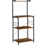 VASAGLE Konyhai polc mikrohullámú sütő hellyel, 4 polc, acél, ipari, 40x54x134cm, retro barna és fekete