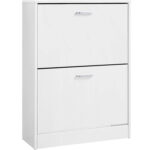 VASAGLE Cipősszekrény, 2 lehajtható ajtóval, MDF anyagból, 8–12 pár cipő számára, 60x24x84 cm, fehér