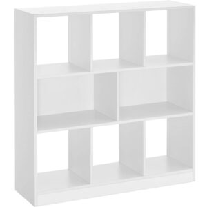 (DL) VASAGLE Biblioteca, raft cu 8 unitati de depozitare, pentru living, din lemn, 30x98x100cm, alb