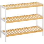 SONGMICS Bambusz tárolópolc, 3 szintes, 26x70x55cm, fehér és barna