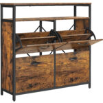 VASAGLE MDF lapból készült cipős szekrény 4 csuklós ajtóval, 12-20 párnak, 98x30x95cm, rusztikus barna és fekete