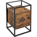 VASAGLE Éjjeliszekrény ajtós tárolóval, üveglappal, ipari kivitel, 40x40x60cm, rusztikus barna