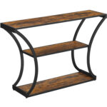 VASAGLE Előszobaasztal ívelt lábakkal, acél vázzal és 3 fapolccal, ipari stílusú, 120x30x80cm, rusztikus barna és fekete