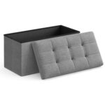 SONGMICS Összecsukható zsámoly puha ülőfelülettel, tárolóhely 80 liter, maximum 300kg teherbírás, 76x38x38cm, szürke