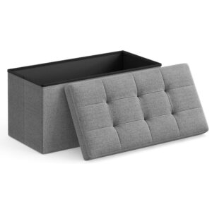 SONGMICS Összecsukható zsámoly puha ülőfelülettel, tárolóhely 80 liter, maximum 300kg teherbírás, 76x38x38cm, szürke