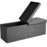 SONGMICS Összecsukható zsámoly puha ülőfelülettel, tárolóhely 120 liter, maximum 300kg teherbírás, 110x38x38cm, szürke