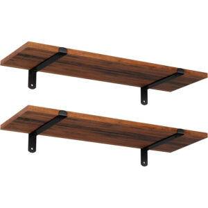 SONGMICS 2 db lebegő fali polc készlet, MDF lapból, vintage fa hatású, 60x20cm, polconként 15 kg teherbírás, orosz barna