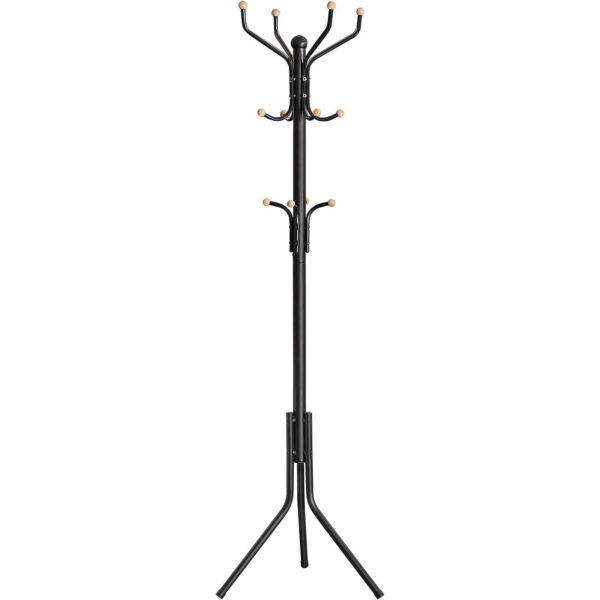 VASAGLE vállfa, acél és fa, 12 akasztóval, 182 cm, fekete