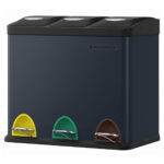 SONGMICS Acél szemetes 3 szelektív hulladékgyűjtő rekesszel, 3x8 literes, fekete