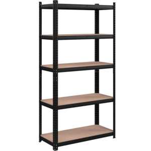 SONGMICS Fém tárolópolc, MDF polcokkal, 5 polc, max. 875 kg, 180x90x40 cm, fekete