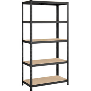 SONGMICS Fém tároló állvány, faforgácslap polcokkal, 5 polc, max. 600 kg, 200x100x50cm, fekete
