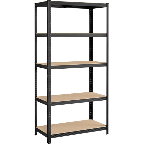 SONGMICS Fém tároló állvány, faforgácslap polcokkal, 5 polc, max. 600 kg, 200x100x50cm, fekete