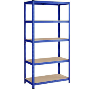 SONGMICS Fém tároló állvány, faforgácslap polcokkal, 5 polc, max. 600 kg, 200x100x50cm, kék