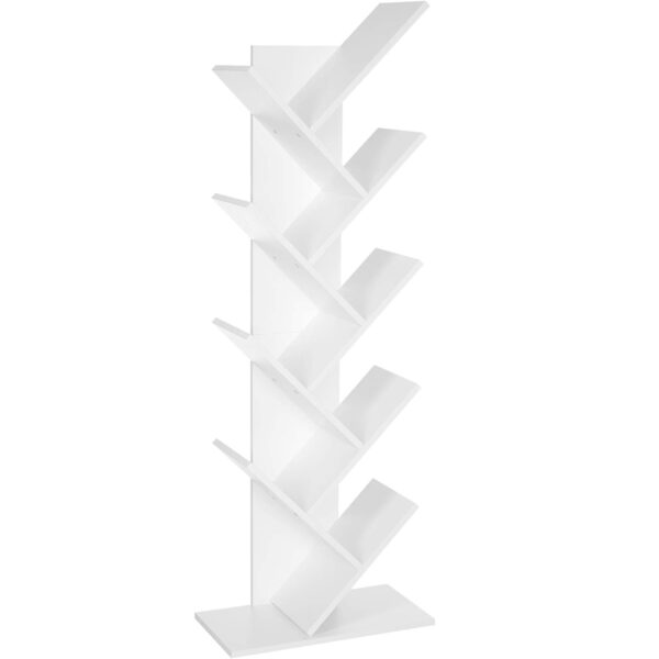 VASAGLE 8 szintes padlós könyvespolc V-alakú fapolcokkal, 25x141x50cm, fehér