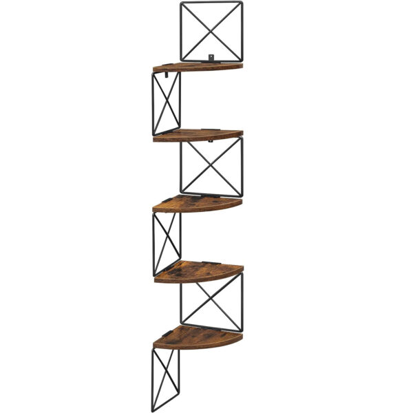 VASAGLE Fali sarokpolc, acél kerettel 5 MDF padlóval, 20x20x128cm, rusztikus barna és fekete