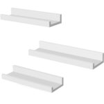 SONGMICS 3 darabos lebegő fali polc szett MDF-ből, képkeret tartóval, 38x10 cm, fehér