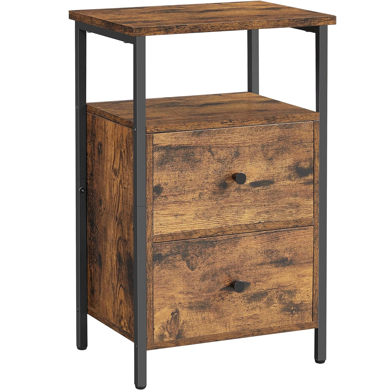 VASAGLE éjjeliszekrény 2 fiókos hálószobába, ipari kivitel, 28x38x60cm, barna és fekete