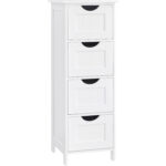 VASAGLE Fürdőszoba padló tároló szekrény, fa 4 fiókkal, 30x30x82cm, fehér