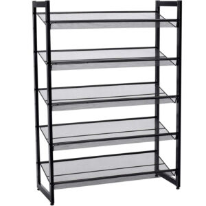 SONGMICS Raft de depozitare pantofi pe 5 niveluri, metal, rafturi plate sau unghiulare reglabile, 31x74x104cm, negru