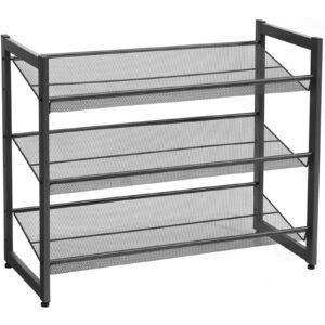 SONGMICS Raft de depozitare pantofi pe 3 niveluri, metal, rafturi plate sau unghiulare reglabile, 31x74x63cm, negru