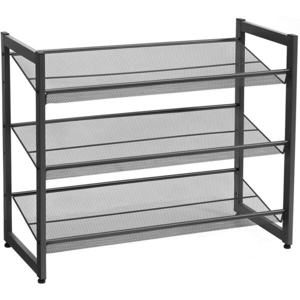 SONGMICS Raft de depozitare pantofi pe 3 niveluri, metal, rafturi plate sau unghiulare reglabile, 31x74x63cm, negru